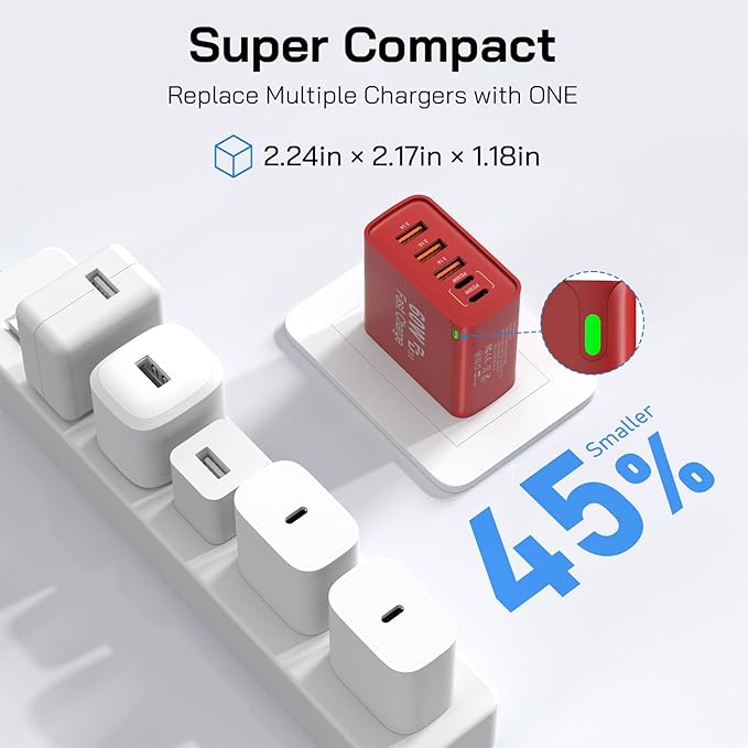 2Pack USB C Fast Charger Block, Total 60W 5-Port USB C Wall Charger 30W Type C Charging Block, 2USB C+3USB A PD 3.0 Multiport Charging Cube for iPhone 17 16 15 14 Pro Max, G-alaxy S25 S24 Ultra, i Pad
