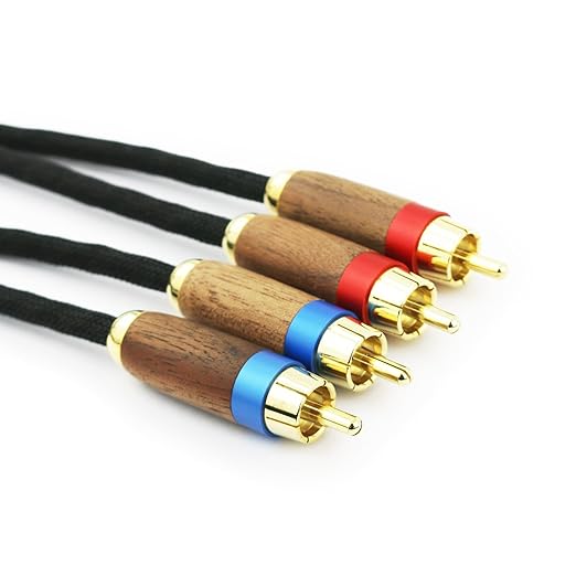 NewFantasia Audiophiles 2RCA Male to 2RCA Male Stereo Audio Cable HiFi System Interconnect Cable 6N OCC Copper Silver Plated Cord Walnut Wood Shell 2 RCA to 2 RCA 1.5m 4.9ft