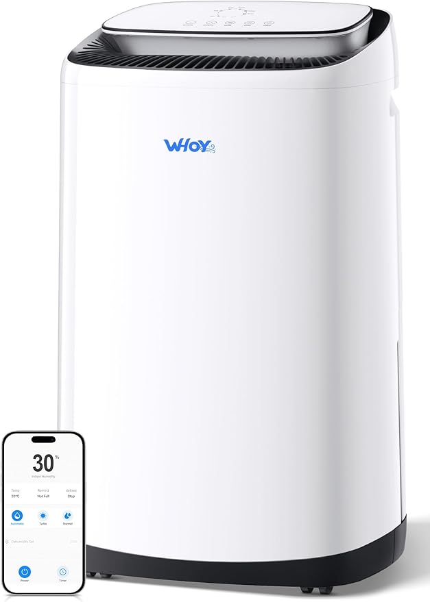 WHOY Dehumidifier for Basement 6,000 Sq Ft, 120 Pints Max. Smart Compressor,Intelligent Humidistat, Smart App-Controlled with Darin Hose And App Control for Basement, Bathroom,Living room,Bedroom,Home