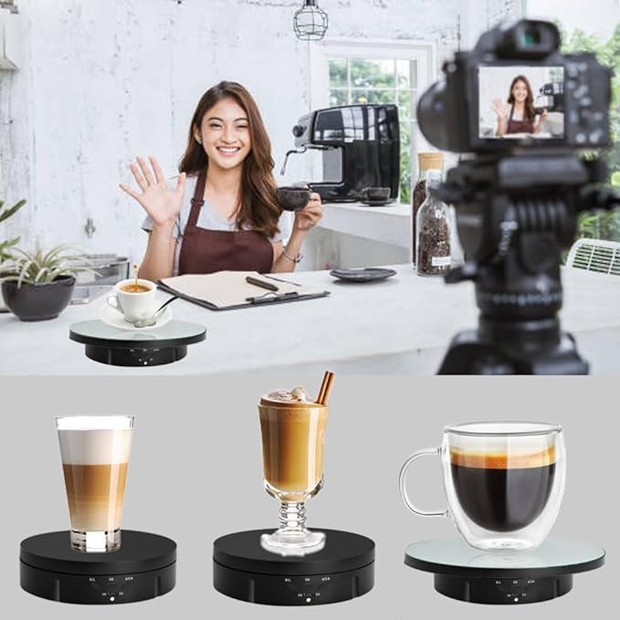 JAYEGT 3 in 1 Motorized Rotating Display Stand with 5.74/7.08/8.66 inch Replacement Mirror Cover， 22lbs Load , 360 Degree Electronic Turntable for Photography Products Shows, Jewelry (Mirror/3 in1 / Black/ NO Remote controller)