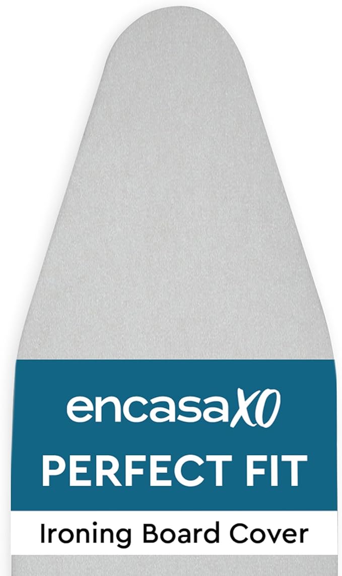 Encasa XO Ironing Board Cover and Pad 54"x15" - 4mm Felt & 2mm Foam Metallized Silver Iron Board Cover with Padding - Heat & Scorch Resistant, Non Slip, Bungee Elasticated, 3 Fasteners Silver Luxury