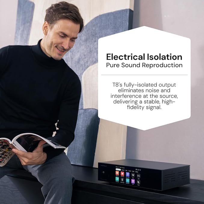 Eversolo T8 Music Streamer Transport with Remote | Dual Femtosecond Clocks, Fully Electrical Isolation Output & Stream Tidal, Qobuz and More | IIS, Coaxial, AES/EBU, USB Audio, and Optical Output