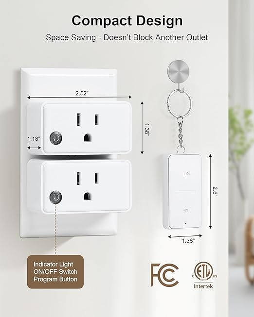 TREEWELL Remote Control Outlet with 2 Remotes, 200 FT Long Range Wireless Light Switch, 15A/1875W High-Power Electrical Outlet Switch for Lamps, Lights, Household Appliances, FCC & ETL Listed