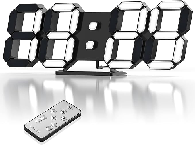 EDUP HOME 3D LED Clock Desk Alarm Clock Wall Clock with Remote Control, 9.7" LED Electronic Clocks, Snooze Model, Temperature, Night Light Auto/Custom Brightness