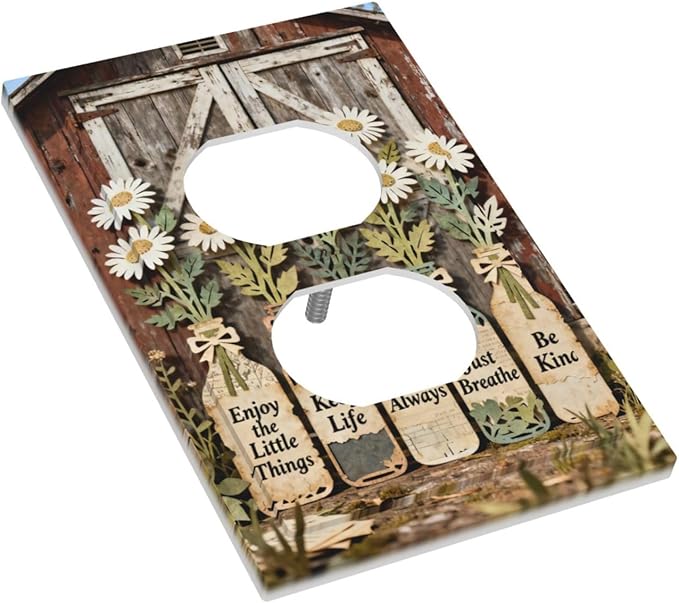 Bvtewkhz Rustic Daisy Barn Door Flowers Duplex Outlet Decorative Light Switch Covers Electrical Faceplate Switch Plates for Bathroom Kitchen Home