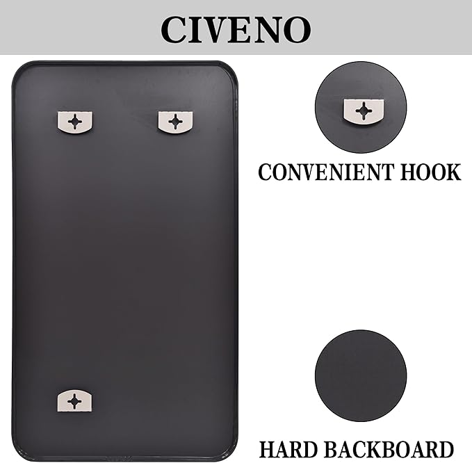 Bathroom Mirror, 48 x 24 inch Black Rectangle Wall Mirror, Metal Framed Rectangular Vanity Mirror, Rounded Corner Wall Mounted Mirror for Modern Bedroom Living Room Horizontal/Vertical