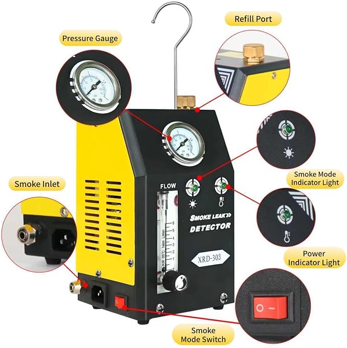 Smoke Machine Automotive with Built-In Air Pump and Pressure Gauge & Adjustable - Image 2
