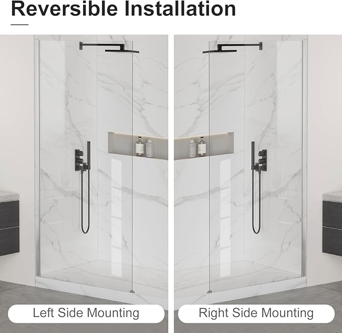 Bathbliss 36" W x 76" H Frameless Shower Glass Panel, 8mm Clear Tempered Glass, Fixed Walk-In Shower Screen, Brushed Nickel Finish, Reversible Installation