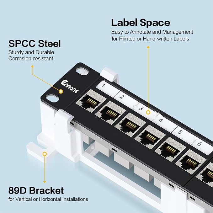 12 Port Patch Panel CAT6a Patch Panel Wall Mount 10 Inch Bracket Included - Image 2