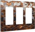 Bvtewkhz Brown Abstract Luxury Modern Geometric Cubic Marble 3 Gang Triple Rocker Decorative Light Switch Covers Electrical Faceplate Switch Plates for Bathroom Kitchen Home