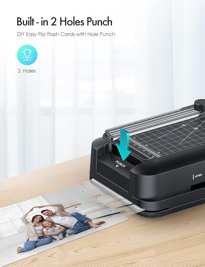SINOPUREN 9-Inch Laminator Machine, Fast 3-Min Warm-Up, 3-in-1 Thermal Laminator with Built-in Paper Trimmer, 2-Hole Punch, Corner Rounder, Includes 10 Pouches, Ideal for Home, Teachers & Office