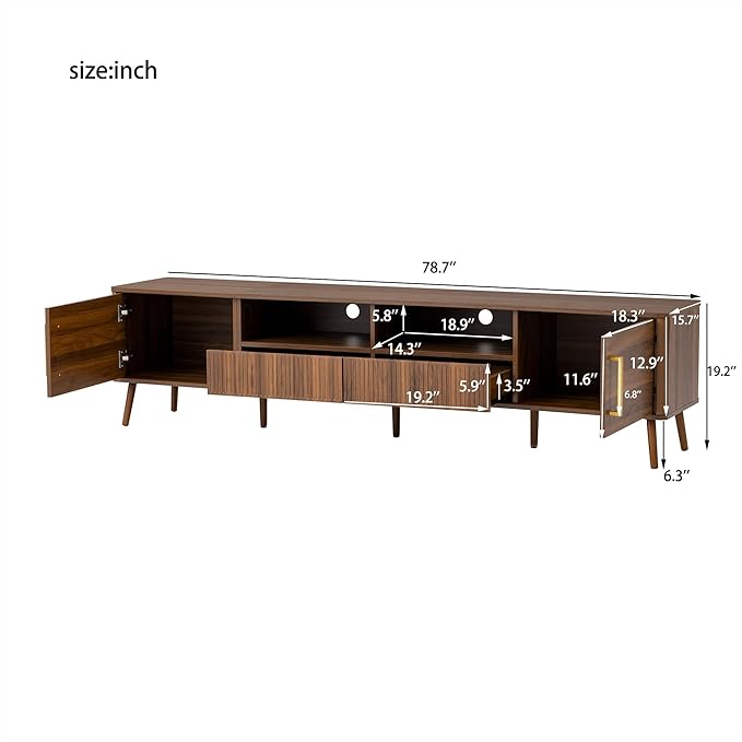 Merax Mid Century 78" TV Stand, Modern Entertainment Center for TVs up to 85", Media Console with Storage, Open Shelf, 2 Cabinets & 2 Drawers for Living Room, Office
