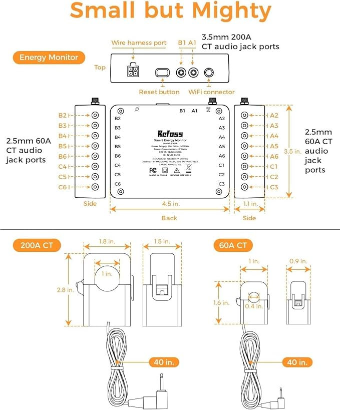 Smart Home Energy Monitor Supports Home Assistant, Real-Time Accurate Energy Consumption Tracking, Electricity Usage Monitor with 16x60A Circuit Sensor, 36-Month History, Solar Metering, ETL Certified
