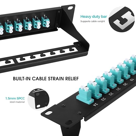 1U Fiber Patch Panel with 48 LC OM3/OM4 Multimode Fiber Optic Couplers - Image 3