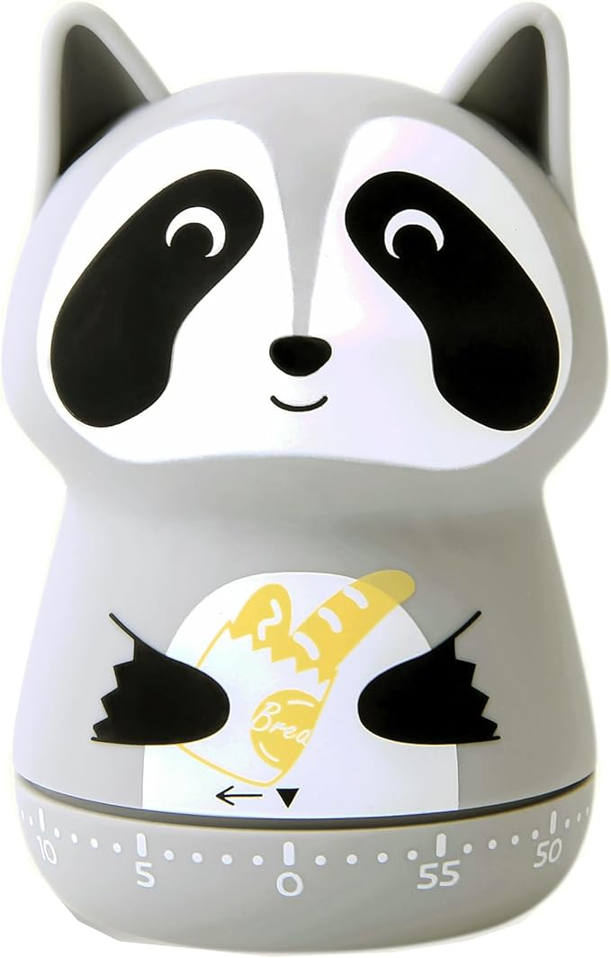 NUOSWEK Mechanical Kitchen Timer - Cute Animal Wind Up 60 Minutes Manual Countdown Timer for Kids, Classroom, Home, Study and Cooking - Grey Raccoon