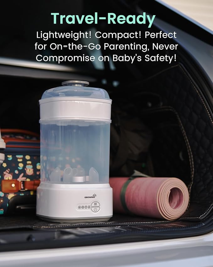 GROWNSY Bottle Sterilizer and Dryer, Compact Electric Steam Baby Bottle Sterilizer (Esterilizador de Biberones), Bottle Sanitizer for Baby Bottles, Pacifiers, Pump Parts