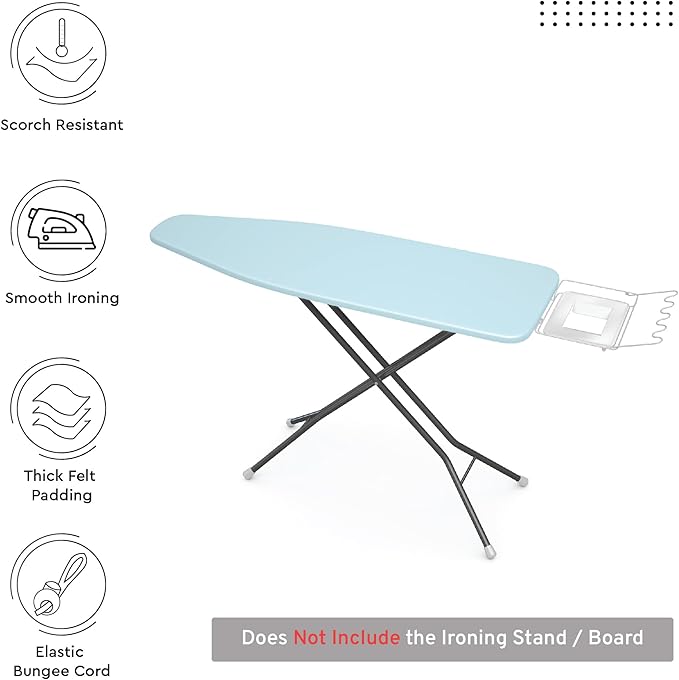Encasa XO Ironing Board Cover and Pad 54"x15" - 4mm Felt Large Iron Board Cover with Padding - Heat Resistant, Stain-Safe Dye, Non Slip Elastic Bungee Cord Tightening Iron Table Cover Ice Blue