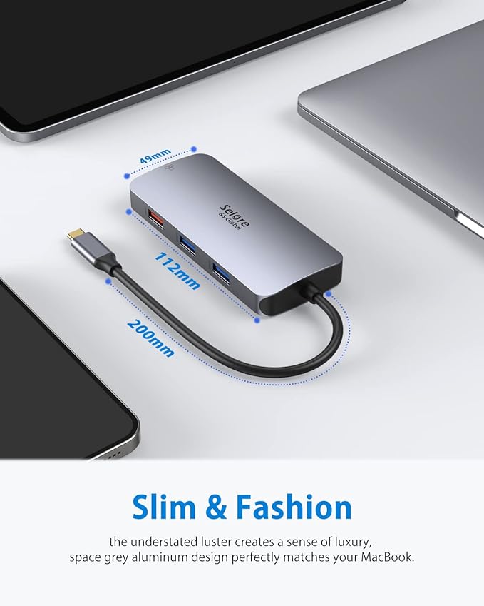 USB C Adapters for MacBook Pro/Air, Selore 9 in 1 USB C Hub with 4K HDMI, 2 * 10Gbps USB-C 3.1 GEN2 Port, 1Gbps Ethernet, USB 3.1 10Gbps Data Ports, 2*USB 3.0 dongle for Dell, HP and More