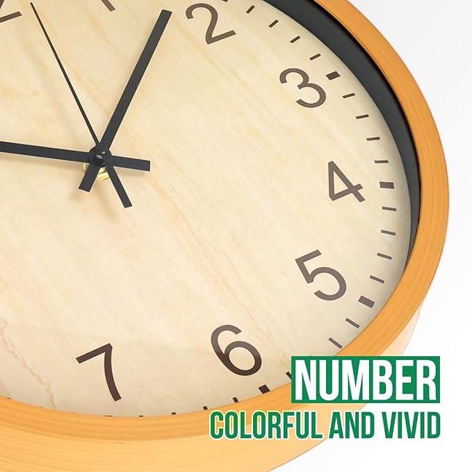 bakbrand Kids Wall Clock Silent Non-Ticking Childrens Clock Round Decorative Wall Clocks for Classroom, School, Office, Bedroom, Living Room, Kitchen (Light Wood Grain, 12 inch)