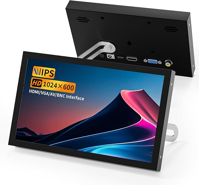Aurevita 7 Inch Mini Monitor HDMI, Portable Vga Monitor with AV BNC 1024×600 LCD Screen with Built-in Speakers, 178° View Angle IPS, Multi-Function Mini Small Display for Raspberry Pi PC/TV/DVD/CVBS