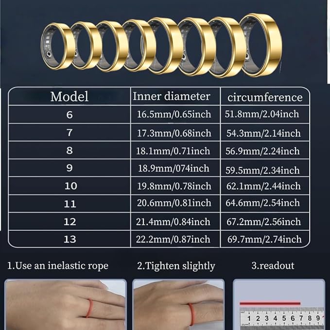 Smart Ring Health & Fitness Tracker for Men & Women, Heart Rate, SPO₂, Sleep & Activity Monitoring, IP68 Waterproof, Long Battery Life, Family Care Mode, No Subscription Fee (Black, 13)