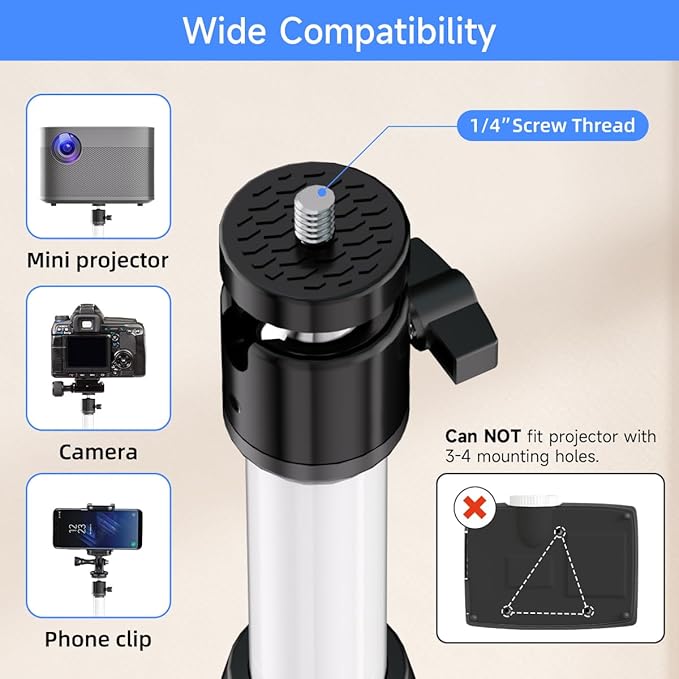suptek Projector Stand 360°Swivel, Height Adjustable 36.6-46.8inch, Mini Projector Mount Bracket, Compatible with Home Office Video Vlog DVR Camera, PR001FW
