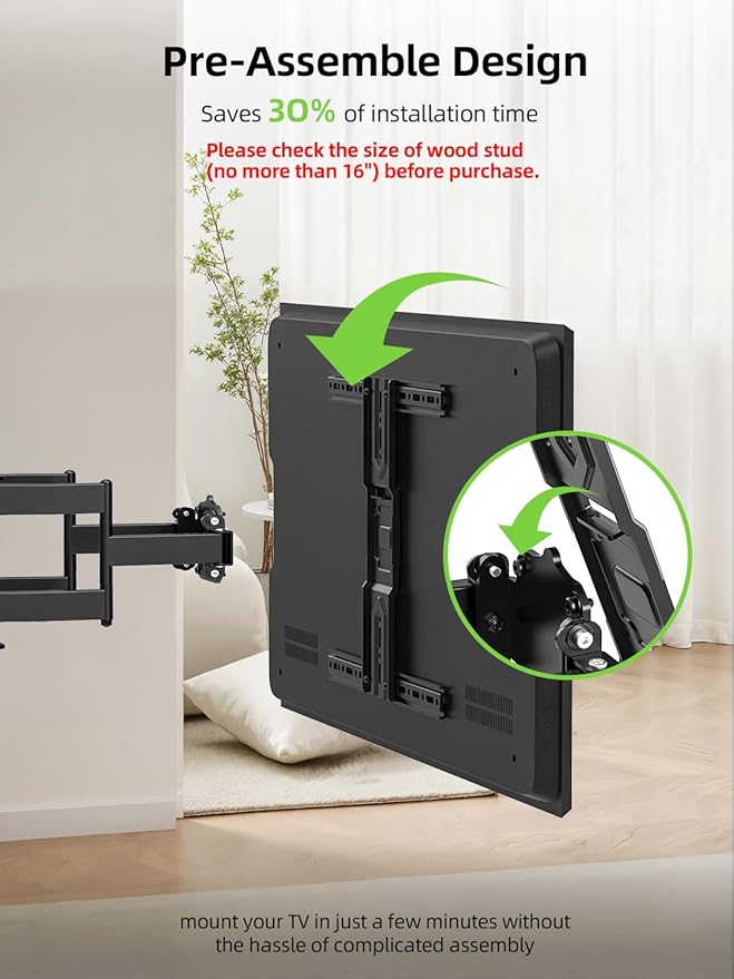 USX MOUNT Ultra Slim TV Wall Mount 37-75 Inch TVs Mount with Swivel and Tilt, Low Profile Full Motion Bracket with Articulating Dual Arms, Up to VESA 400X400 mm Max 16" Wood Studs, Holds 99lbs