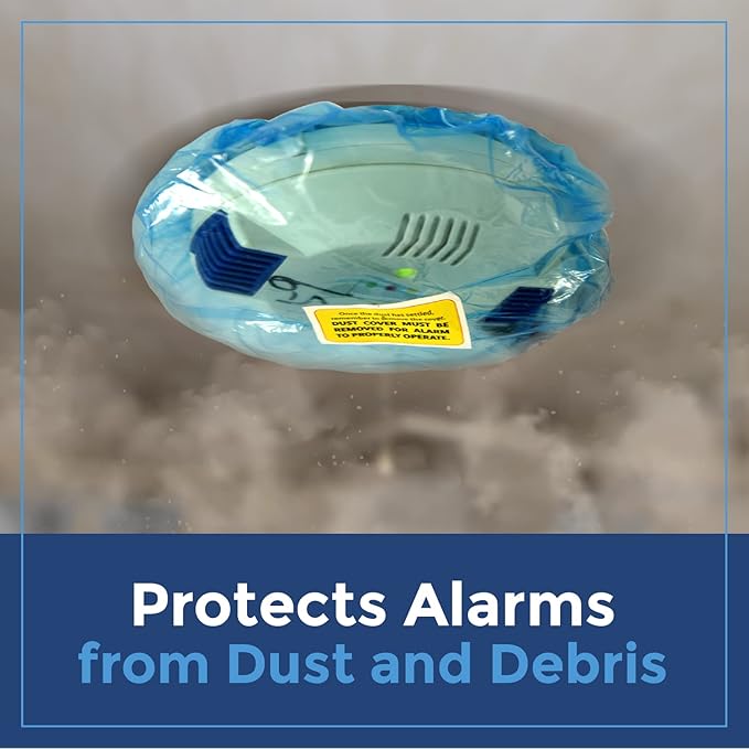 IMPRESA Pack of 12 Temporary Smoke Detector Cover Pack - Dust & Debris Barrier with Smoke Detector Dust Guard - Fire Alarm Cover for Renovation & Cooking - Alarm Caps for Construction
