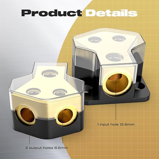 Distribution Block Car Audio, 2 Way Power Distribution Block 0/2/4 Gauge in 4/8/10 Gauge Out Amp Power Distribution Block Car Audio Splitter for Vehicles Boats