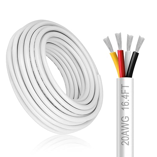 20 Gauge 4 Conductor Electrical Wire, 16.4FT White Stranded Low Voltage 20/4 Cable PVC Case, 20 AWG Tinned Copper 4 Wire Extension Power Cable for LED Lamp Lighting, Automotive