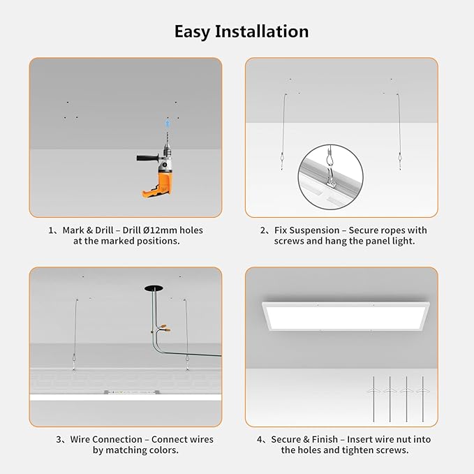 AIKVSXER 48 Pack 1x4 LED Flat Panel Light, 50W 5500LM Surface Mount Ceiling Fixture, 3CCT (3000K/4000K/5000K), Ultra-Thin 48In, 10-100% Triac Dimmable for Kitchen, Garage, Office, Basement