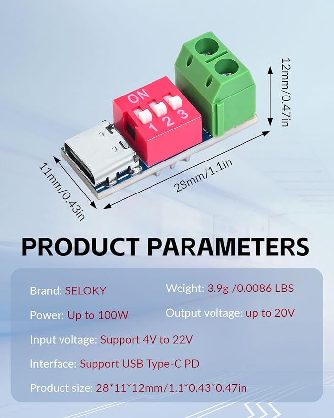 Seloky 12PCS USB-C PD/QC Fast Charge Trigger Module & Decoy Board - Dual-Port Voltage selector (5V/9V/12V/20V Output) Charger Power Delivery Boost Module