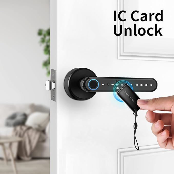 CATCHFACE Smart Fingerprint Lock - WiFi Enabled, Biometric Door Lock with Free App, Share Ekey and IC Card (Matte Black)