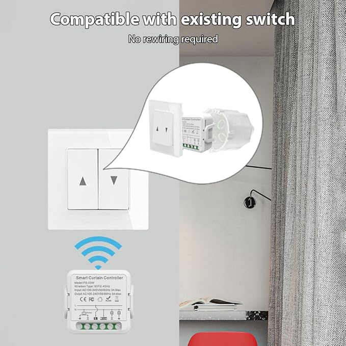 FTVOGUE Smart Curtain Controller Zigbee Switch, Voice Control, Timer, Shared Devices, Smart Relay Switch, for Home Hotel Apartment Office, with Smart Timing Function (1Pcs)