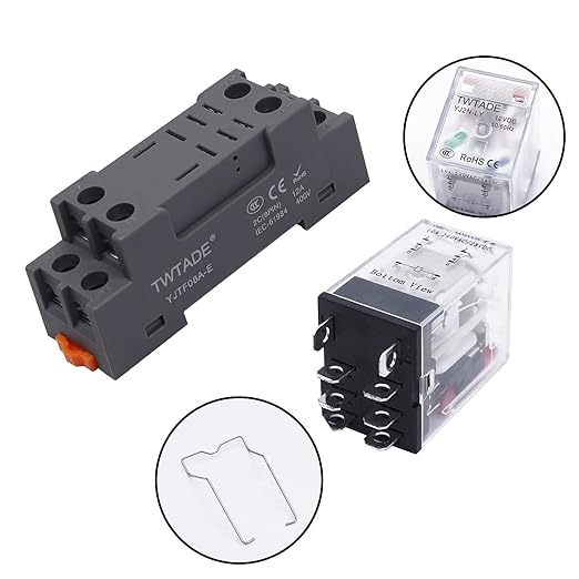 TWTADE/2PCS AC 24V Relay 10A Electromagnetic Power Coil Relay 10A 8 Pins 2DPT 2NO 2NC with Indicator Light, Socket Base & DIN Rail -YJ2N-LY