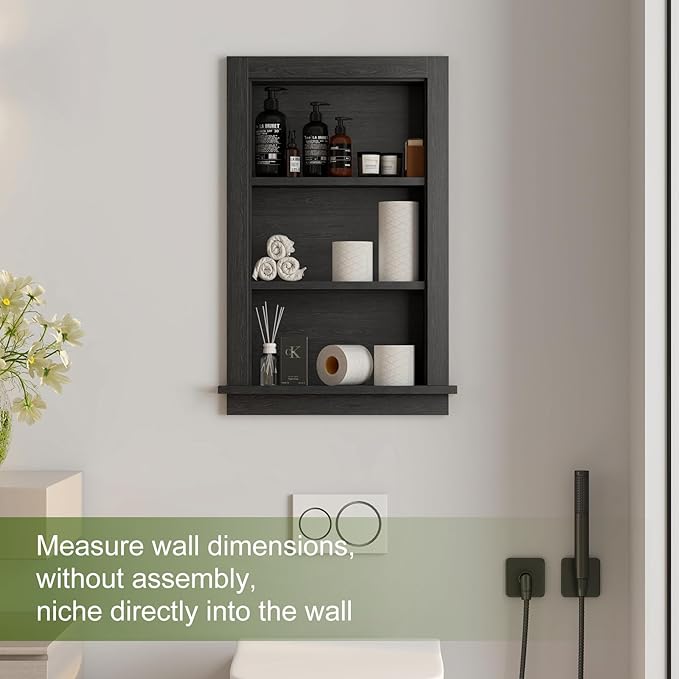 Recessed Medicine Cabinet,14x24 in Wall Bathroom Cabinet with Storage,Bathroom Niche for Shower Wall for Bedroom/Hallway,Black Shower Wall Niche Insert for Drywall,MDF