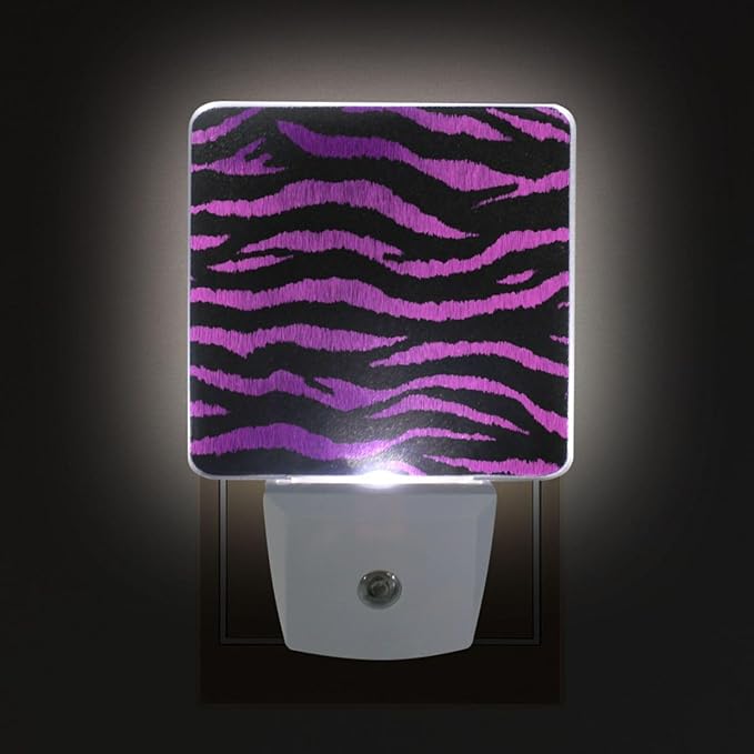 Pigsaly Led Night Light Black Magenta Purple Tiger Stripe Night Light Plug in Wall Lamp Smart Dusk to Dawn Sensor Nightlight Led Lamp Energy Saving Lights Gift for Kids Room Bedroom Bathroom Hallway