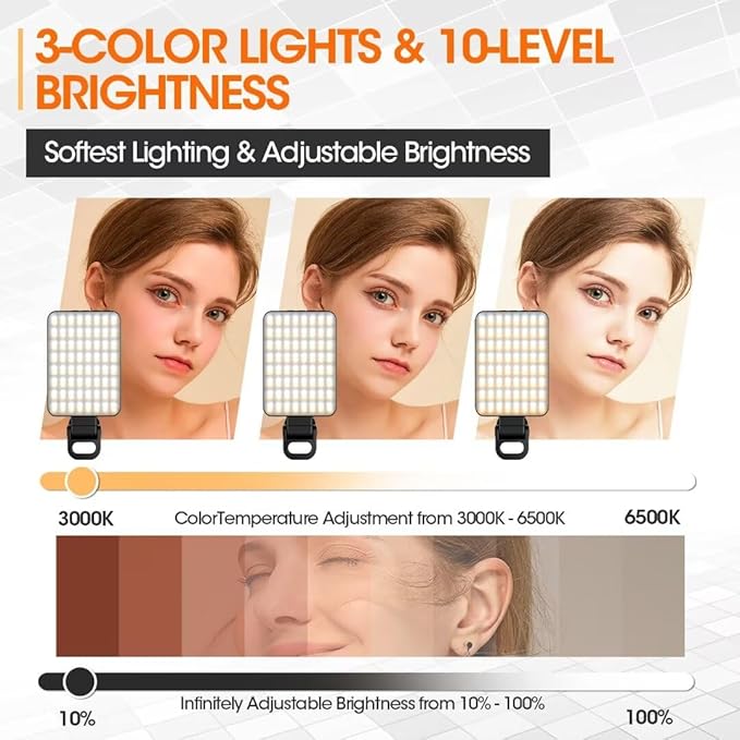 JINGCOOL Magnetic Selfie Light, Portable Phone Clip, 6 oz, Rechargeable Ring Light for iPhone, Laptop, Camera, 10-Hour Working, 3 Light Modes for TikTok, Instagram, Vlog, Video Recording