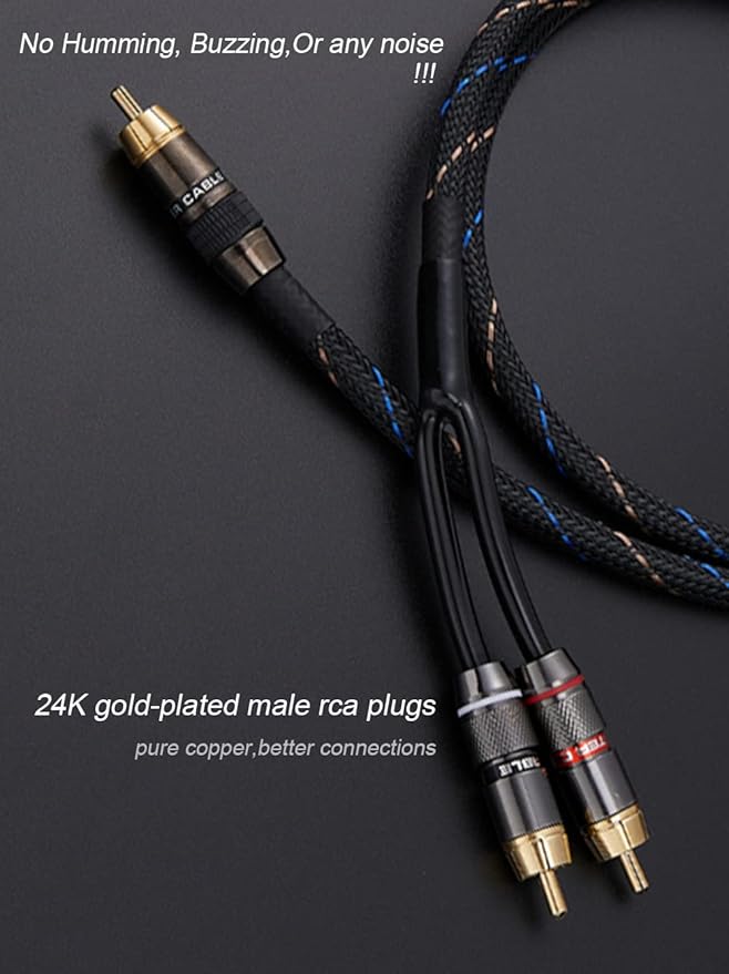 JORZOR Audiophile RCA to 2RCA Subwoofer Cable,1 RCA Male to 2 RCA Male Audio Cable RCA Y-Adapter,Oxygen-Free Copper,Nylon Braided Jacket (5M(16.5FT)) (RANHANG1)