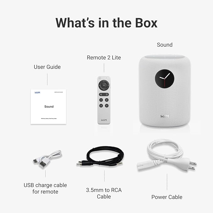 WiiM Sound Smart Speaker with 1.8″ Touch Display, Hi‑Res 24‑bit/192 kHz, AI RoomFit™ Room Correction, 100W Peak, Wi‑Fi 6E/Bluetooth 5.3, Multi‑Room & Stereo Pairing, Remote Included, White
