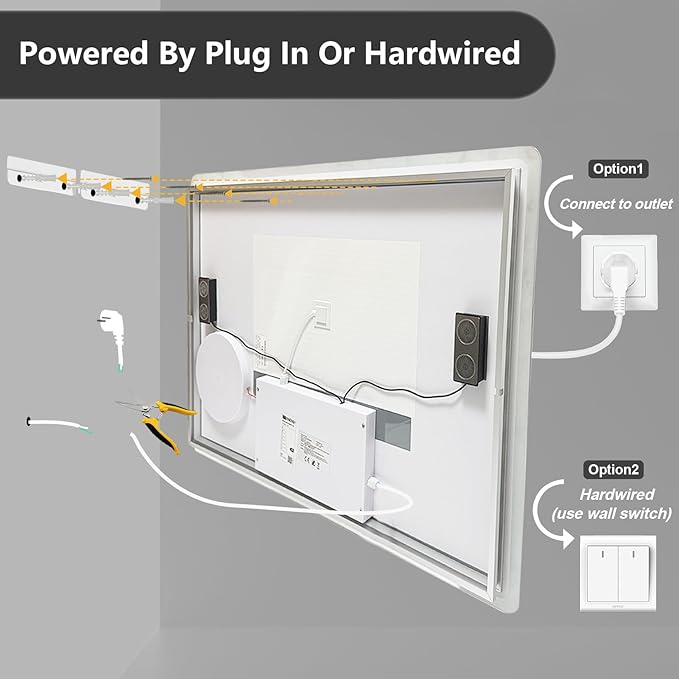 LUVODI Bathroom LED Wall Mirror: 48x24 inch Rectangle Makeup Vanity with Lights Bluetooth Speaker, Time Display, Magnifier, Anti-Fog, Memory Function, 3 Color Temperature