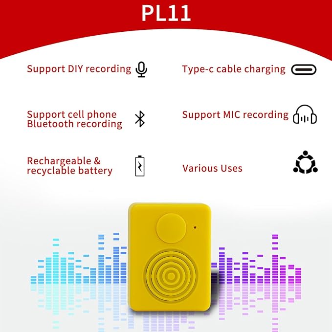 16MB Voice Recorder Box with Speaker, Support Bluetooth & MIC Recording Audio Box, 16Min Easy Sound Voice Box for Personalized Greetings, DIY Projects, Holiday Crafts ect-Yellow