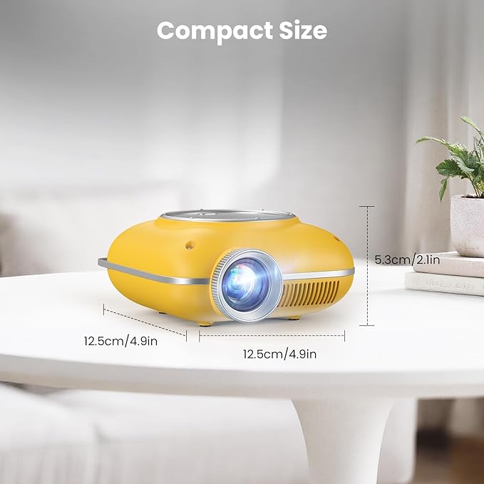 HOMPOW Mini Projector with Two -Way Bluetooth, Portable Projector for Home Theater Use, Support 1080P for Outdoor Projector/Movie Projector Compatible with HDMI, USB, Laptop, TV Stick (Yellow)