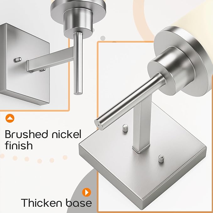 AONEON Bathroom Light Fixtures Brushed Nickel Vanity Lights with White Frosted Glass Shade, Wall Lamp for Mirror Kitchen Bedroom Porch, 2 Pack T001BR-L1-P2