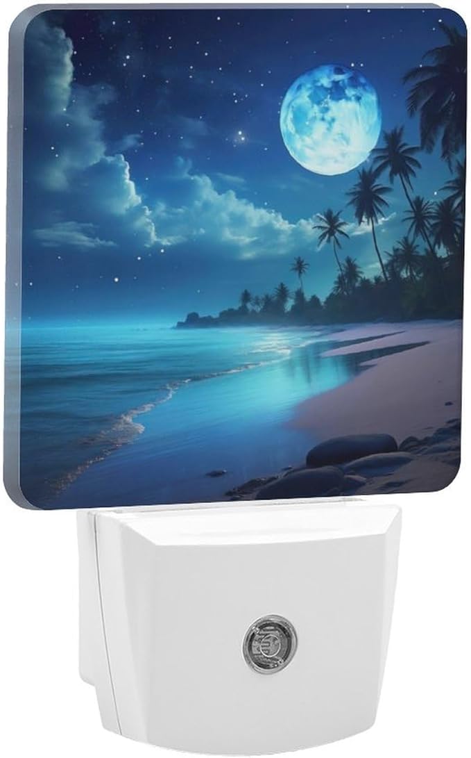 YKJAHSD Moon Beach Night Light, Plug into Wall Decor Nightlights for Bedroom, Bathroom, Hallway, Kitchen, with Dusk to Dawn Light Auto Sensors LED Night Lights for Boys Girls Women Men Room Gifts