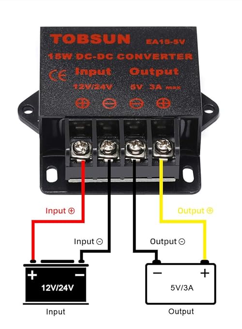 DC 12V/24V to 5V 3A Step Down Converter - 12V Voltage Regulator Buck Converter Power Supply Transformer (12V/24V to 5V 3A)