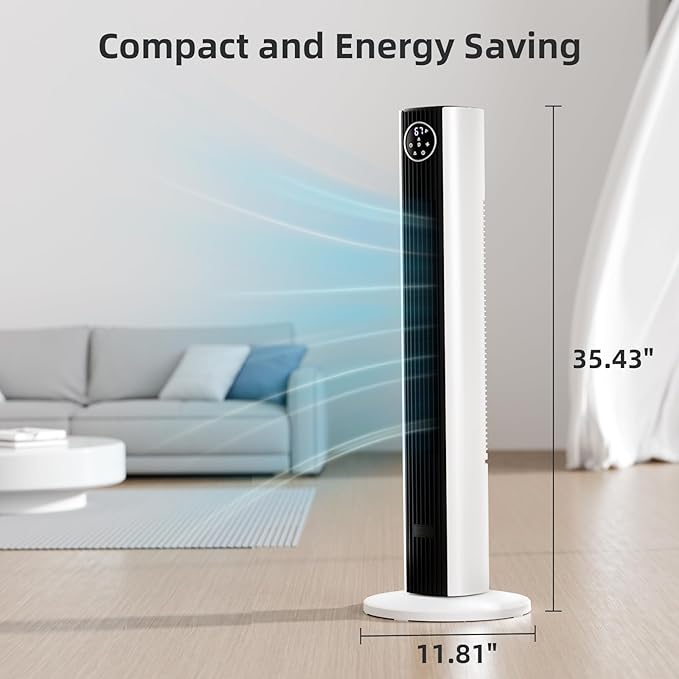Antarctic Star Tower Fan Portable Floor Fans 85°Oscillating Fan Quiet Cooling 12H Timer Remote Control Standing Bladeless Electric 3 Wind Speeds 4 Modes Bedroom Office,36 inch, Black+White