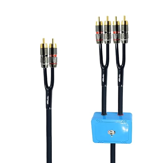 15ft Sound Channel swicher 2 Male to 4 Male RCA Switch Selector 2 Input 1 Output R/L Stereo Audio 1 in 2 Out Stereo Audio Splitter with Mute Button No External Power Required CD Speaker DVD Playe