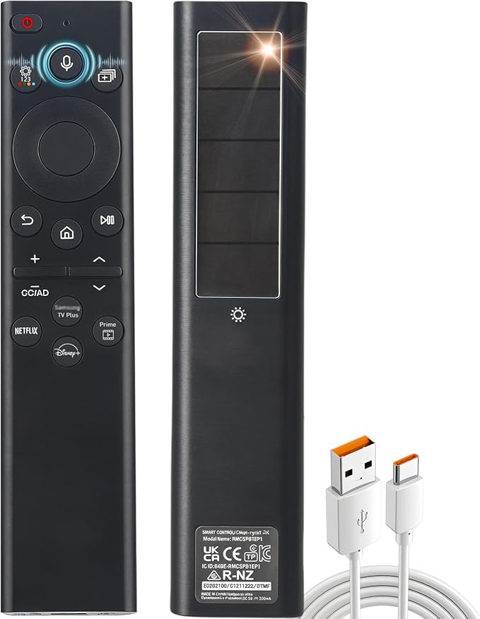 Replacement for Samsung TV Remote Solar Charger, Rechargeable Battery Solarcell Remote for Smart TV, Compatible with BN59-01385A BN59-01432A with Voice, for Neo, Sero, QLED, OLED, Frame, UHD Smart TV