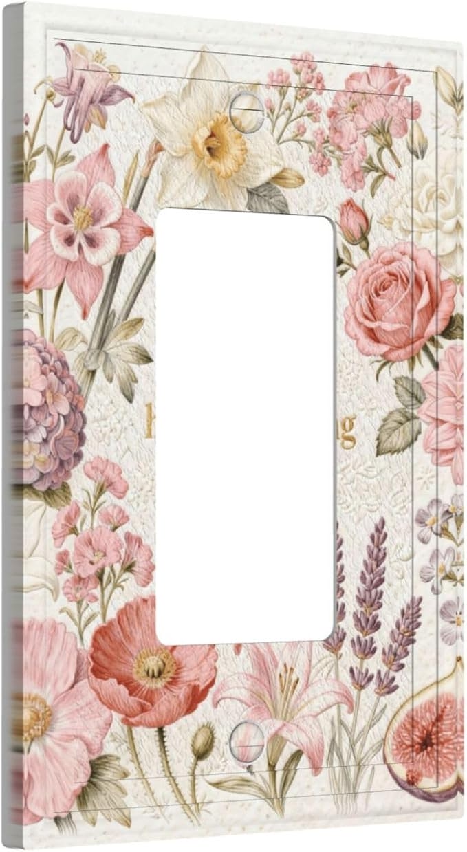 Bvtewkhz Floral Plant Watercolor Flowers 1 Gang Single Rocker Decorative Outlet Covers Light Switch Plate Electrical Receptacle Switchplate For Bathroom Kitchen Bedroom